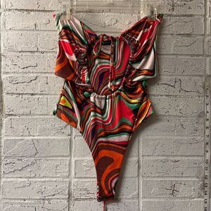 Misguided Orange bodysuit marble print Plus Curvy 14 NWT